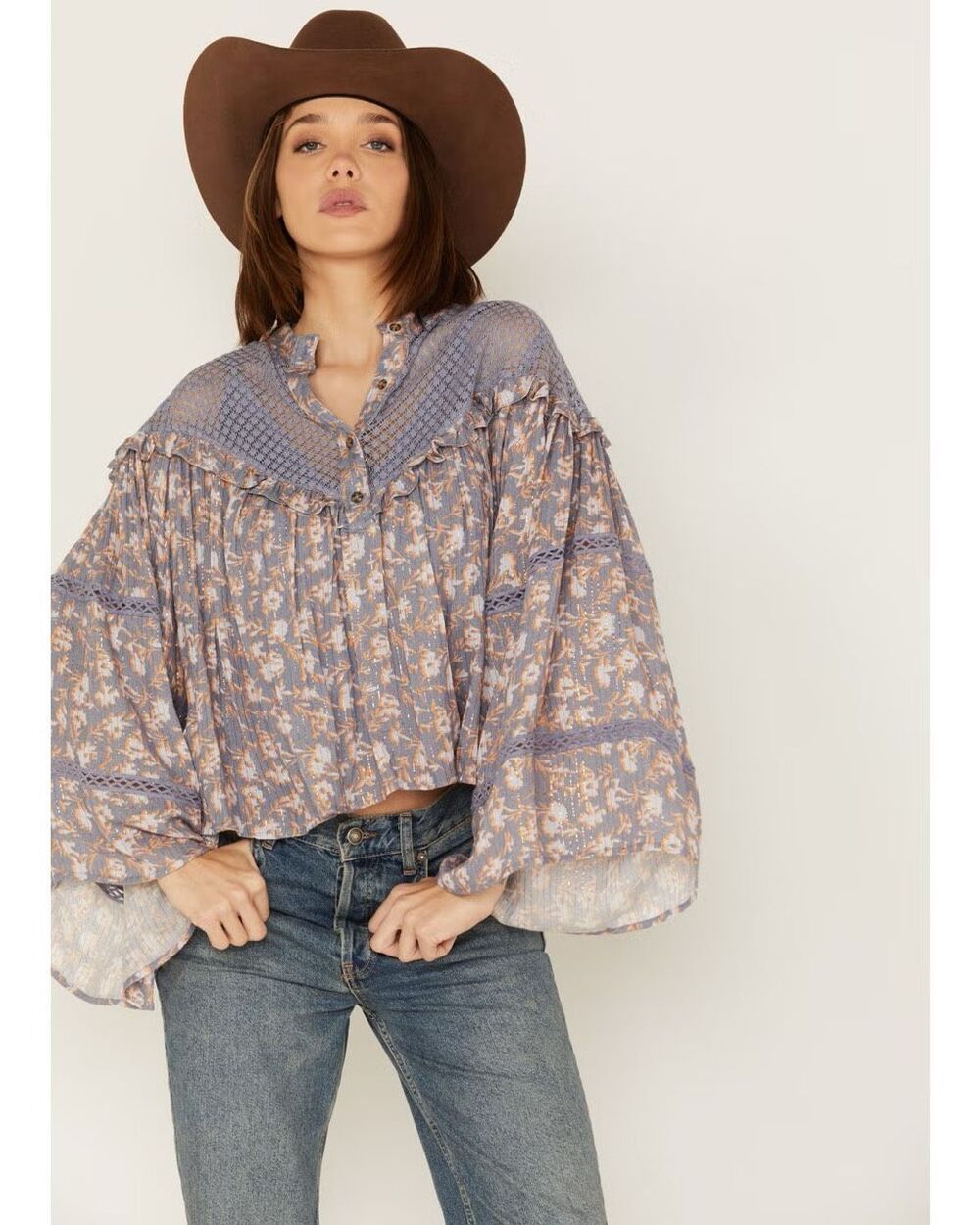 New Jen's Pirate Booty Floral Print Long Sleeve Ruffle Wildflower Justice Top Si